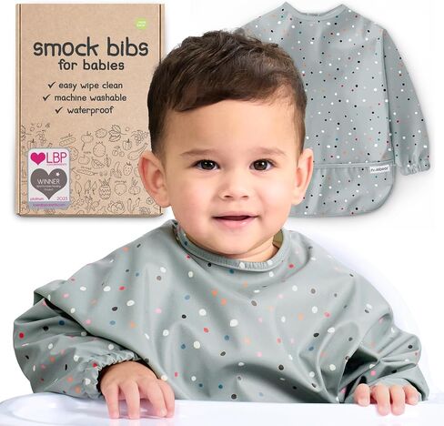 Waterproof Smock Baby Bibs for Eating (6-24 Months) | Long Sleeve Bib for Baby Led Weaning,Toddler Feeding Bibs and Art Smock for Painting, Silicone Bib Alternative in Saudi Arabia