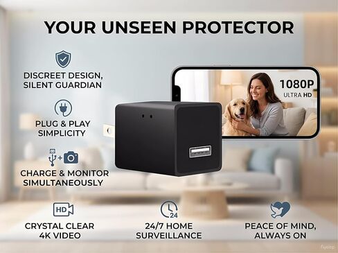 Mini Hidden Camera Detection in USB Charger - HD 1080P Wireless WiFi Nanny Cam, Indoor Home Security Camera with APP Remote Viewing, Motion Detection Alert for Baby/Pet Monitoring in Kuwait