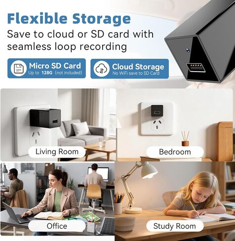 1080P HD WiFi Wireless Camera Charge for Home with App Control & Motion Detection,Indoor Security Camera with USB Phone Charge, Night Vision & Loop Recording for Office,Garage,Shop,Pet in Kuwait