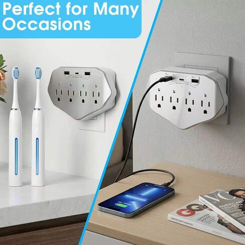 Hidden Camera Wall Outlet Extender, 1080P HD WiFi Spy Camera with 4 AC Outlets, USB & Type-C Ports, Motion Detection, Loop Recording, Remote View for Home/Office Security in Kuwait