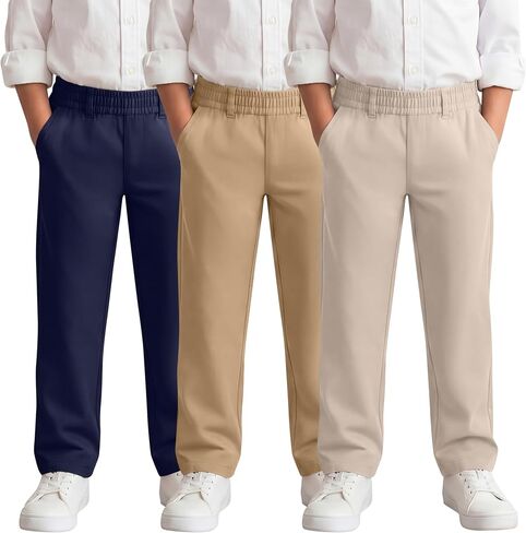 Yooo's Vivi 3 Pack Toddler Boys' Uniform Pants | Back to School, Elastic Waist, Chino Trousers, Straight Leg, Pull on, Pants, 12M-5T in Kuwait