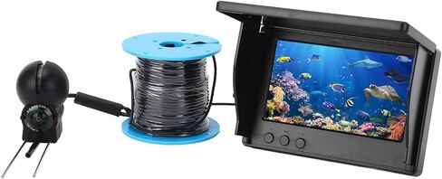 Ejoyous Underwater Fishing Camera Fish Finder Fishing Camera 1080P 5MP 195 Wide Angle 4.3 Inch Screen 2000 Nits 5000mAh 8 LED Lights with 100kg Cable for Ice Lake Boat Kayak in Kuwait