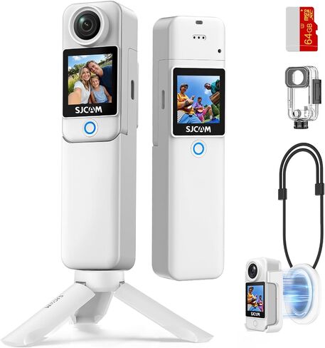 SJCAM C300 Vlogging Camera,64GB 4K Action Camera,Magnetic Body Cam & Handheld Detachable Design, Vlogs for Content Creators YouTube Streaming,7Hour Power,Stabilization,Waterproof,White in Kuwait