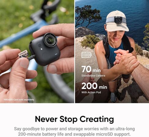 Insta360 GO Ultra Creator Bundle - Small 4K Vlogging Camera, Hands-Free, POV Cam, 1/1.28" Sensor, 53g Lightweight, 156° FOV, 200 Min Battery Life, Magnetic Wearable Action Camera for Sports, Vlog in Kuwait