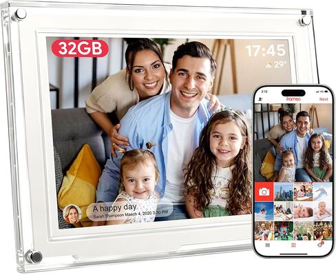 Frameo 10.1 Inch WiFi Digital Picture Frame with IPS Touch Screen HD Display, 32GB WiFi Smart Photo Frame, Share Moments Instantly via Frameo App from Anywhere, Gifts for Parents and Grandparents in Kuwait
