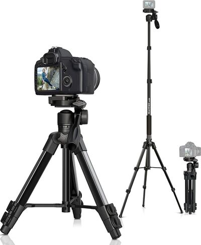 66.7" Camera Tripod Monopod with 3-Way Swivel Head, Aluminum Camera Stand | Camera Tripod with Quick Release Plate & Carry Bag, Fits Canon Nikon DSLR, GoPro, Video Cameras, Camcorders and Smartphones in Kuwait