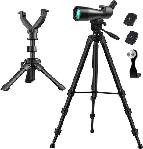 Spotting Scope Tripod, Shooting Tripod and Shooting Stand Rest Hunting V Yoke, with Binoculars Adapter and 2 QR, Compatible with Binoculars/Spotting Scope/Camera/Shooting (68 in and 10 in Mini Tripod) in Kuwait