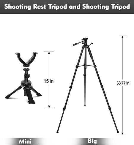 Spotting Scope Tripod, Shooting Tripod and Shooting Stand Rest Hunting V Yoke, with Binoculars Adapter and 2 QR, Compatible with Binoculars/Spotting Scope/Camera/Shooting (68 in and 10 in Mini Tripod) in Kuwait