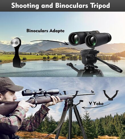 Spotting Scope Tripod, Shooting Tripod and Shooting Stand Rest Hunting V Yoke, with Binoculars Adapter and 2 QR, Compatible with Binoculars/Spotting Scope/Camera/Shooting (68 in and 10 in Mini Tripod) in Kuwait