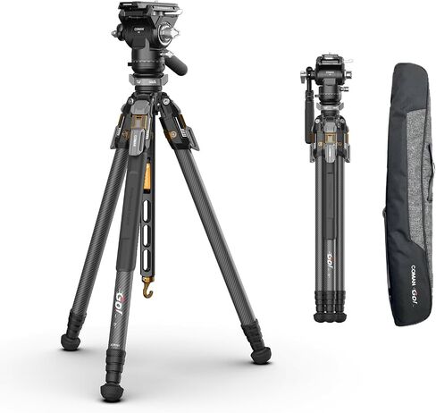 T1S Snap Open Carbon Fiber Tripod, Professional Tripod for Camera with Ball Bowl Head, 65'' Video Tripod with Quick Release Center Column, Max Load 20kg / 44lb in Kuwait