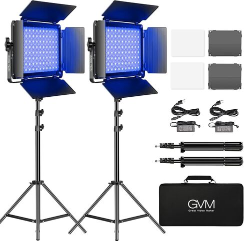 GVM RGB LED Video Light with Bluetooth Control, 360° Full Color 1000D PRO Video Lighting Kit with 736pcs Led Beads, 2 Packs Led Panel Light for YouTube Studio, Video Shooting, Conference, CRI 97+ in Kuwait