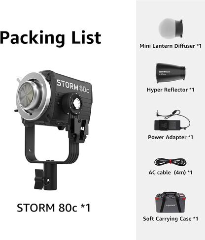 APUTURE Storm 80c Light, 80W Full-Color Compact Point Source Fixture CCT 1,800K-20,000K,CRI 97+, TLCI 98+,15 Light Effects,APP Control Video Light (Storm 80c) | 80W Blair-Cg Full-Color Engine, 1, 800-20, 000K, Cri97/tlci99, Mini Prolock Bowens, IP65, USB- in Kuwait