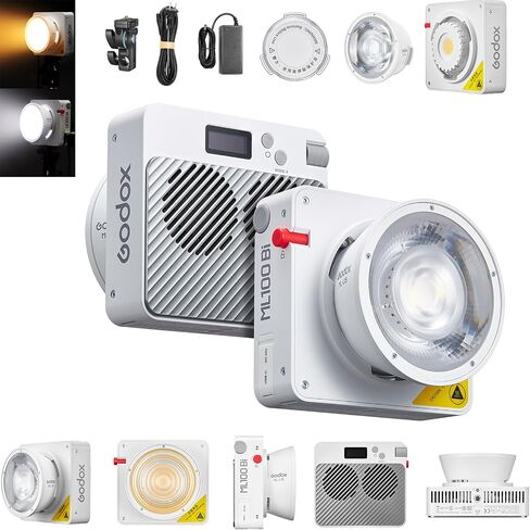 Godox ML100Bi 120W Bi-Color LED Video Light, 2800K-6500K COB Continuous Output Lighting with Reflector, Adapter for Filmmaking, Live Streaming, Video and Studio Photography in Kuwait