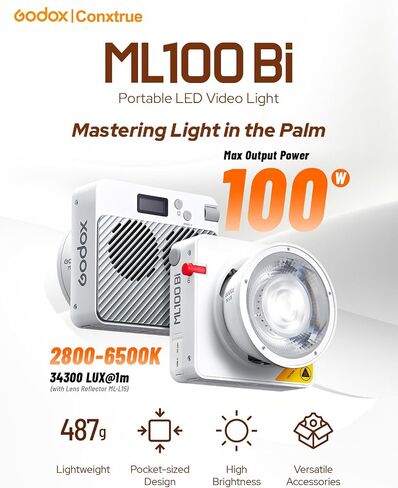Godox ML100Bi 120W Bi-Color LED Video Light, 2800K-6500K COB Continuous Output Lighting with Reflector, Adapter for Filmmaking, Live Streaming, Video and Studio Photography in Kuwait