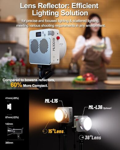 Godox ML100Bi 120W Bi-Color LED Video Light, 2800K-6500K COB Continuous Output Lighting with Reflector, Adapter for Filmmaking, Live Streaming, Video and Studio Photography in Kuwait