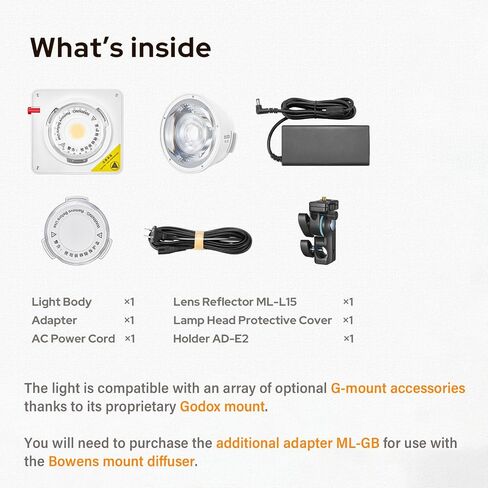 Godox ML100Bi 120W Bi-Color LED Video Light, 2800K-6500K COB Continuous Output Lighting with Reflector, Adapter for Filmmaking, Live Streaming, Video and Studio Photography in Kuwait