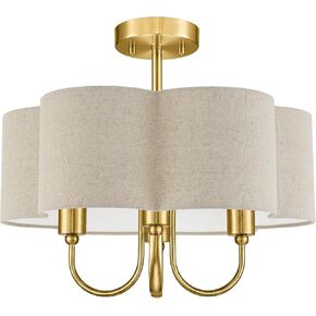 18'' Gold Semi Flush Mount Ceiling Light with Linen Fabric Shade | 4-light drum ceiling light with fabric shade in quatrefoil for bedroom nursery dining room, E12 Base, SM179-BG-A-4B in Saudi Arabia