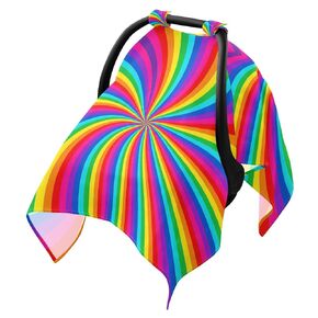 Twisting Rainbow Pattern Baby Car Seat Cover Infant Carseat Canopy | Muslin-like Cotton Blend, Breathable, Multi-use, Newborn Essentials Must Haves, Fits Most Strollers, for Babies Boys Girls in Kuwait
