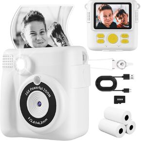 Kids Camera Instant Print, Safe Toddler Camera, HD Digital Cameras 16X Digital Zoom & 32G SD Card, 2.4‘’Screen Instant Print Cameras for Kids, 4 5 6 7 8 9 10 Year Old Girl & Boy Birthday Gifts, White in Kuwait