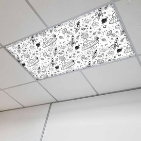 Navy Blue Cartoon Space Magnetic Fluorescent Light Covers for Ceiling Lights 2x4 Ft,Star Spacecraft Rocket Meteorite Office Classroom Kitchen Drop Ceiling Light Covers Filters Shade Panel 2 Packs in Kuwait