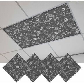 Cartoon Space Magnetic Fluorescent Light Covers for Ceiling Lights 2x4 Ft, Spacecraft Rocket Meteorite Star Cute Office Classroom Kitchen Drop Ceiling Light Covers Lighting Filters Shade Panel 3 Packs in Kuwait