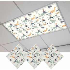 Cartoon Animals Magnetic Fluorescent Light Covers for Ceiling Lights 2x4 Ft,Funny Dinosaur Tropical Plants Green Blue Office Classroom Kitchen Drop Ceiling Light Covers Filters Shade Panel 3 Packs in Kuwait