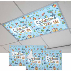 Pink Children's Day Magnetic Fluorescent Light Covers for Ceiling Lights 2x4 Ft,Car Tree Stars Cartoon Modern Art Office Classroom Kitchen Drop Ceiling Light Covers Filters Shade Panel 2 Packs in Kuwait