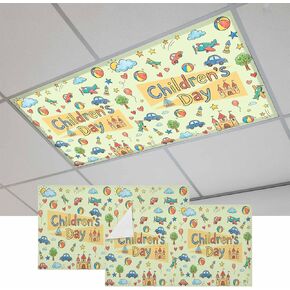 Happy Children's Day Magnetic Fluorescent Light Covers for Ceiling Lights 2x4 Ft,Cartoon Castle Childhood Innocence Office Classroom Kitchen Drop Ceiling Light Covers Filters Shade Panel 3 Packs in Kuwait