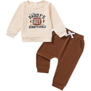NZRVAWS Toddler Baby Boy Clothes Infant Fall Winter Outfit Long Sleeve Pant Top Set 2Pcs Waffle Sweatshirt 0Month-3Years in Kuwait
