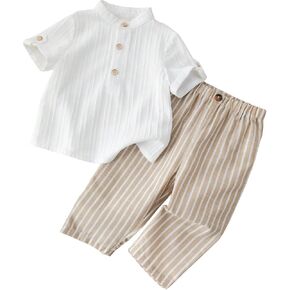 Baby Boys 2Pcs Summer Clothes Button Shirt and Stripe Pants Set 6M-3Y in Saudi Arabia