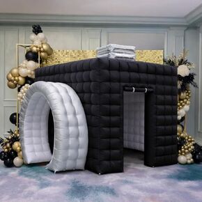11.5X11X9.2FT Black Inflatable Photo Booth Enclosure with LED Lights, Portable Blow Up Photo Booth Tent for Parties, Weddings, Events, Indoor Outdoor Use, Easy Setup with Air Blower Included in Saudi Arabia