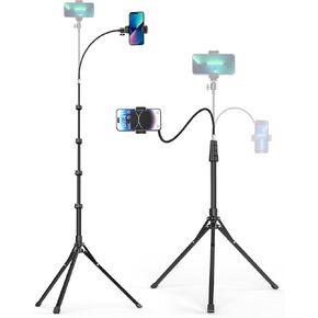 Aureday Phone Tripod, 92" Cell Phone Stand with 15" Gooseneck, Remote and Phone Holder, Overhead & Selfie Stick for Recording/Watching/Vlog, Compatible with iPhone Android in Kuwait