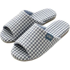 Women's Gingham Plaid Slippers Cotton Open Toe Soft House Bedroom Slides | Classic timeless gingham checkered pattern, premium breathable sweat-absorbing cotton fabric upper with cushioned insole. in Saudi Arabia