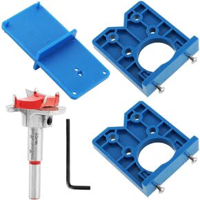 35mm Concealed Hinge Jig Kit, Aluminum Alloy + Plastic Drill Guide Template, Quick Center Location to Reduce Misalignment, for Cabinet Door Woodworking, Includes Drill Bit, Hex Key, Locator Plates in Saudi Arabia