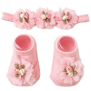 Baby Girl Nylon Flower Headband and Non-Slip Floral Socks Set for Toddlers in Saudi Arabia