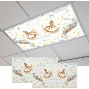 Blue Cartoon Magnetic Fluorescent Light Covers for Ceiling Lights 2x4 Ft, Star Cute Hobbyhorse Train Cloud Office Classroom Kitchen Drop Ceiling Light Covers Lighting Filters Shade Panel 3 Packs in Kuwait