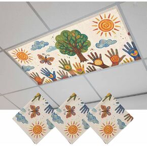 Children's Day Magnetic Fluorescent Light Covers for Ceiling Lights 2x4 Ft,Cartoon Handprint Butterfly Retro Beige Office Classroom Kitchen Drop Ceiling Light Covers Filters Shade Panel 3 Packs in Kuwait