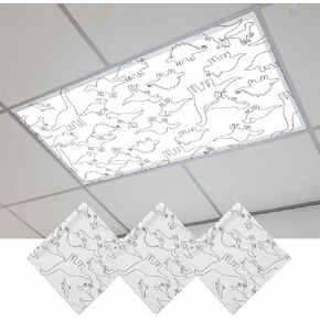 Dinosaur Magnetic Fluorescent Light Covers for Ceiling Lights 2x4 Ft, Black and White Animals Cute Cartoon Office Classroom Kitchen Drop Ceiling Light Covers Lighting Filters Shade Panel 3 Packs in Kuwait