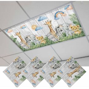 Cute Animals Magnetic Fluorescent Light Covers for Ceiling Lights 2x4 Ft, Cartoon Summer Botanical Palm Leaves Office Classroom Kitchen Drop Ceiling Light Covers Lighting Filters Shade Panel 2 Packs in Kuwait
