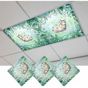 Cartoon Wolf Magnetic Fluorescent Light Covers for Ceiling Lights 2x4 Ft,Summer Flowers Tropical Palm Green Plants Office Classroom Kitchen Drop Ceiling Light Covers Filters Shade Panel 3 Packs in Kuwait