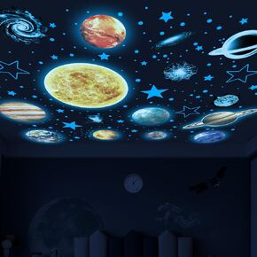 Glow in The Dark Stars and Planets for Ceiling, Glow Solar System Wall Stickers, Space Wall Decals for Kids Boys Room (Blue) in Kuwait