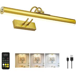 Picture Light,Magnetic Wall Lights 5000mAh,16inch Art Light,Antique Brass | Photo Lights for Wall Rechargeable,Remote Timer and Dimmer Gallery Light,Metal Painting Light for Portrait Display Frame in Kuwait