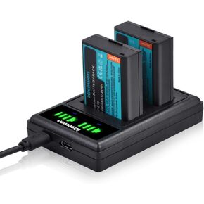 بطارية LP-E10 2 حزمة 1600 مللي أمبير مع منفذ شحن USB-C لكاميرات Canon EOS Rebel T3، T5، T6، T7، T100، Kiss X50، Kiss X70، T100، EOS 1100D، 1200D، 1300D، 2000D، 1500D، 3000D، 4000D in Kuwait