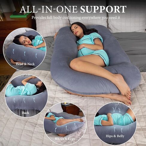 Pharmedoc Pregnancy Pillows, U-Shape Full Body Pillow -Removable Cover Jumbo Size - Gray - Pregnancy Pillows for Sleeping - Body Pillows for Adults, Maternity Pillow and Pregnancy Must Haves in Kuwait