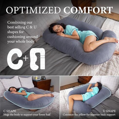 Pharmedoc Pregnancy Pillows, U-Shape Full Body Pillow -Removable Cover Jumbo Size - Gray - Pregnancy Pillows for Sleeping - Body Pillows for Adults, Maternity Pillow and Pregnancy Must Haves in Kuwait