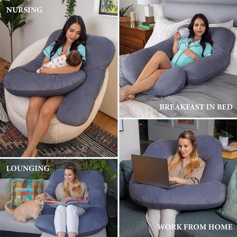 Pharmedoc Pregnancy Pillows, U-Shape Full Body Pillow -Removable Cover Jumbo Size - Gray - Pregnancy Pillows for Sleeping - Body Pillows for Adults, Maternity Pillow and Pregnancy Must Haves in Kuwait