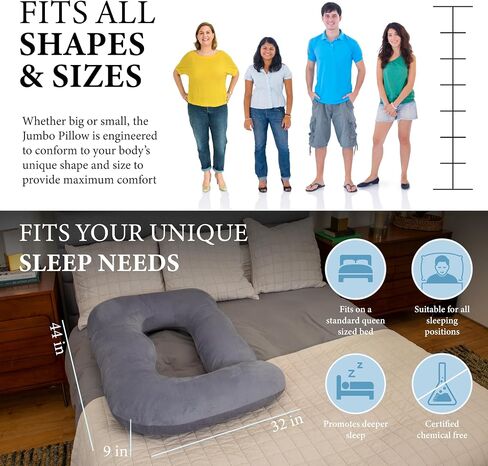 Pharmedoc Pregnancy Pillows, U-Shape Full Body Pillow -Removable Cover Jumbo Size - Gray - Pregnancy Pillows for Sleeping - Body Pillows for Adults, Maternity Pillow and Pregnancy Must Haves in Kuwait