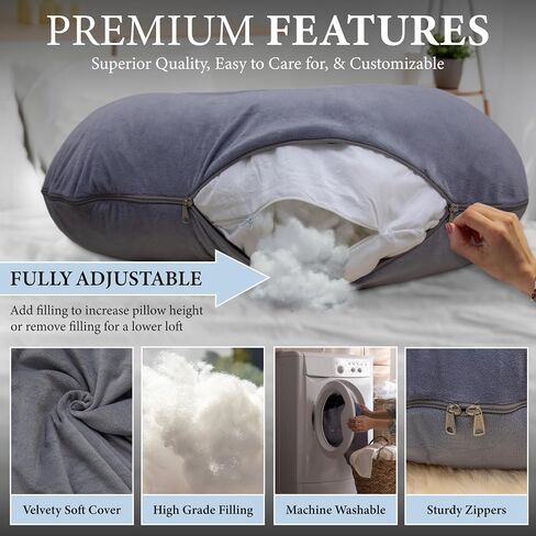 Pharmedoc Pregnancy Pillows, U-Shape Full Body Pillow -Removable Cover Jumbo Size - Gray - Pregnancy Pillows for Sleeping - Body Pillows for Adults, Maternity Pillow and Pregnancy Must Haves in Kuwait