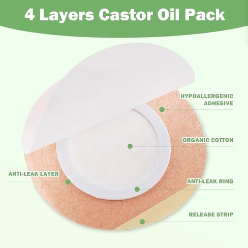 30Pcs Castor Oil Pack Wrap for Belly Button with 4oz Organic Castor Oil in Glass Bottle, Highly Absorbent Cotton Belly Button Patches Self Adhesive in Kuwait