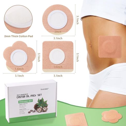 30Pcs Castor Oil Pack Wrap for Belly Button with 4oz Organic Castor Oil in Glass Bottle, Highly Absorbent Cotton Belly Button Patches Self Adhesive in Kuwait